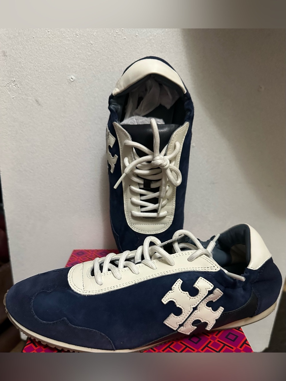 Tory Burch Perfect Navy Suede & Leather Sneakers - Picture 2 of 8